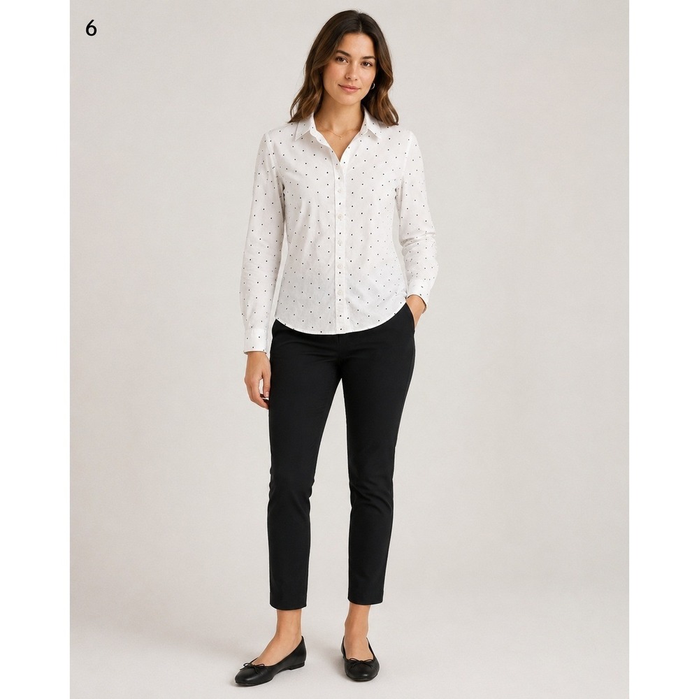 Banana Republic Button Front Shirt Womens 10 Tailored Fit White Heart Cotton